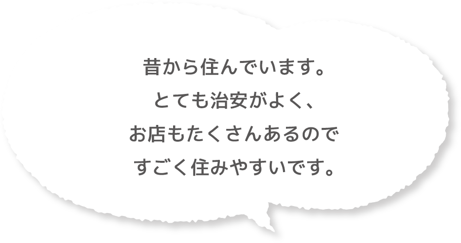 昔から住んでいます。とても治安がよく、お店もたくさんあるのですごく住みやすいです。